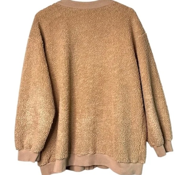 Aaron & Amber Cotton Sherpa Button Front Jacket / Cardigan Patch Pockets US Sz L - Picture 3 of 8